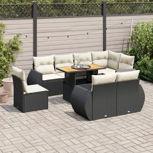 Gossi set mobilier de gradina cu perne, 9 piese, negru, poliratan