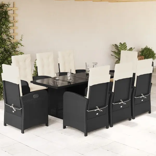 Gossi set mobilier de gradina cu perne, 9 piese, negru, poliratan