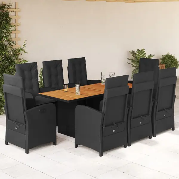 Gossi set mobilier de gradina cu perne, 9 piese, negru, poliratan