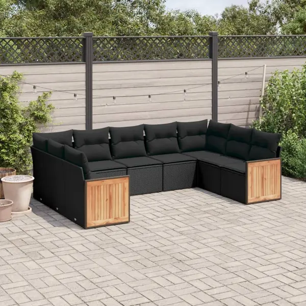 Gossi set mobilier de gradina cu perne, 9 piese, negru, poliratan