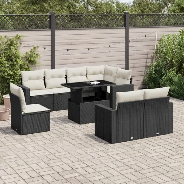 Gossi set mobilier de gradina cu perne, 9 piese, negru, poliratan