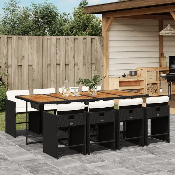 Gossi set mobilier de gradina cu perne, 9 piese, negru, poliratan