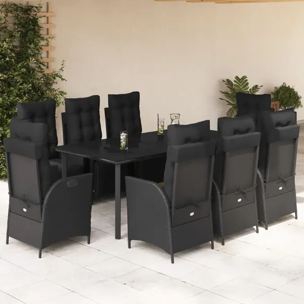 Gossi set mobilier de gradina cu perne, 9 piese, negru, poliratan