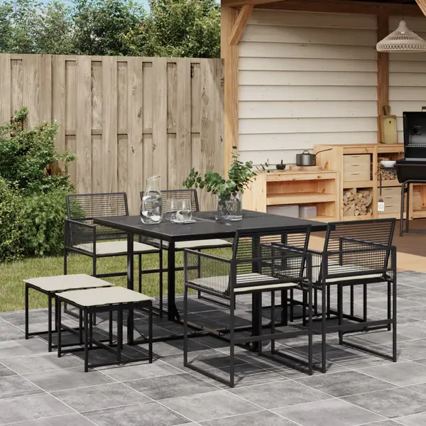 Gossi set mobilier de gradina cu perne, 9 piese, negru, poliratan