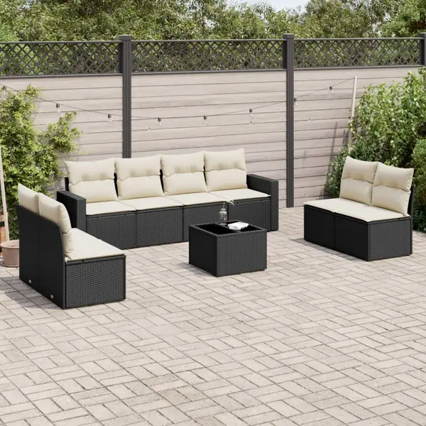 Gossi set mobilier de gradina cu perne, 9 piese, negru, poliratan