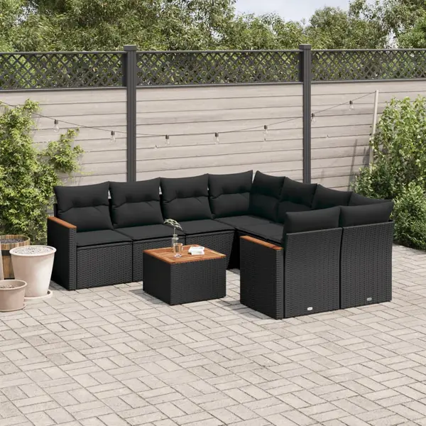 Gossi set mobilier de gradina cu perne, 9 piese, negru, poliratan