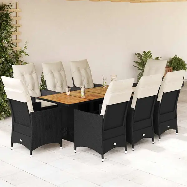 Gossi set mobilier de gradina cu perne, 9 piese, negru, poliratan