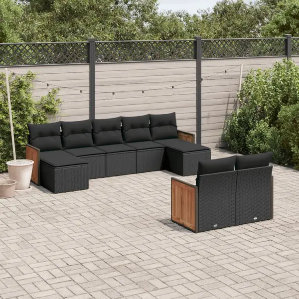 Gossi set mobilier de gradina cu perne, 9 piese, negru, poliratan