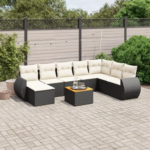 Gossi set mobilier de gradina cu perne, 9 piese, negru, poliratan