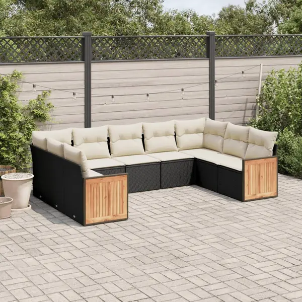 Gossi set mobilier de gradina cu perne, 9 piese, negru, poliratan