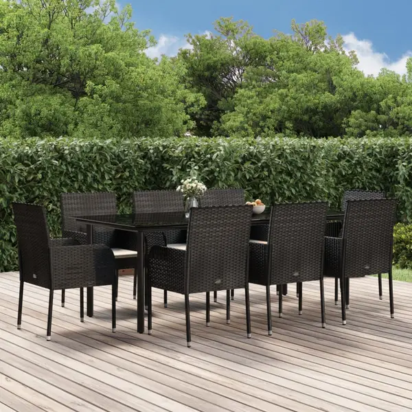 Gossi set mobilier de gradina cu perne, 9 piese, negru, poliratan