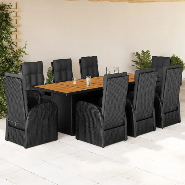 Gossi set mobilier de gradina cu perne, 9 piese, negru, poliratan