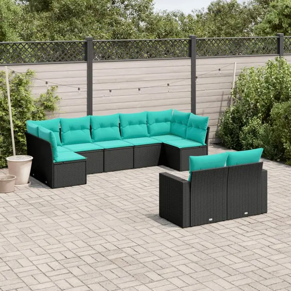 Gossi set mobilier de gradina cu perne, 9 piese, negru, poliratan