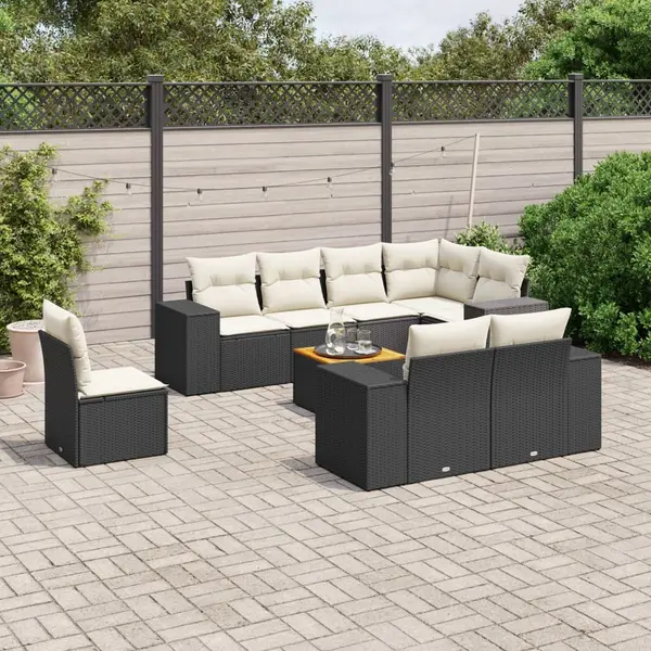 Gossi set mobilier de gradina cu perne, 9 piese, negru, poliratan