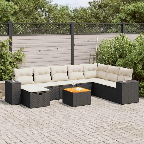 Gossi set mobilier de gradina cu perne, 9 piese, negru, poliratan