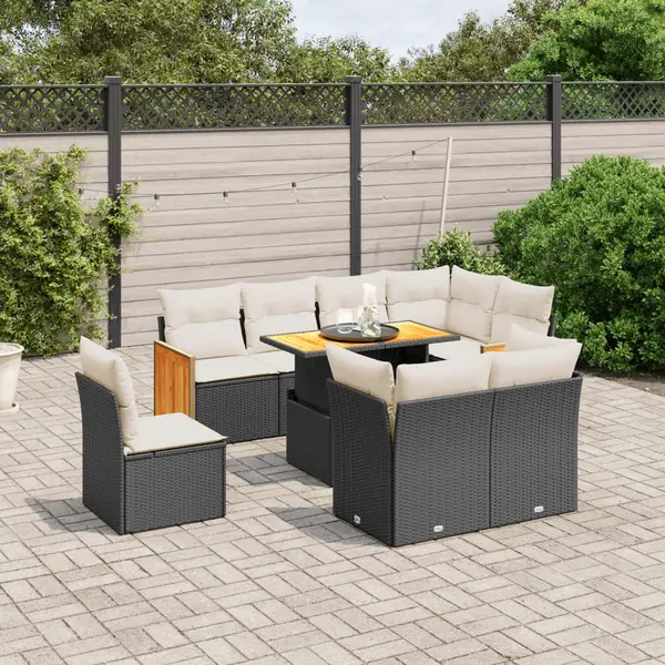 Gossi set mobilier de gradina cu perne, 9 piese, negru, poliratan