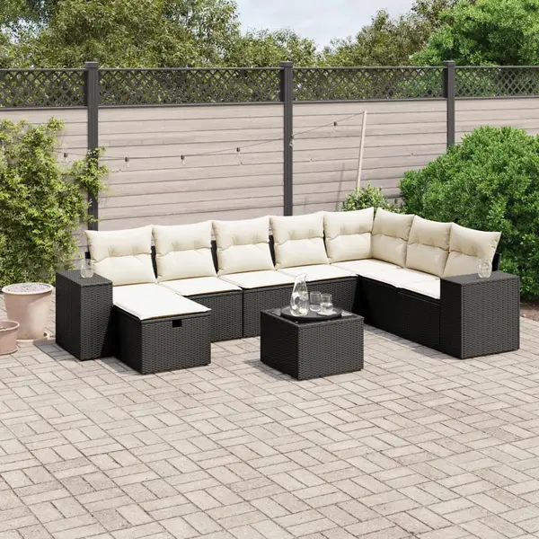 Gossi set mobilier de gradina cu perne, 9 piese, negru, poliratan