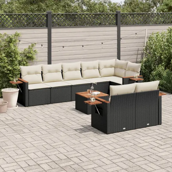 Gossi set mobilier de gradina cu perne, 9 piese, negru, poliratan