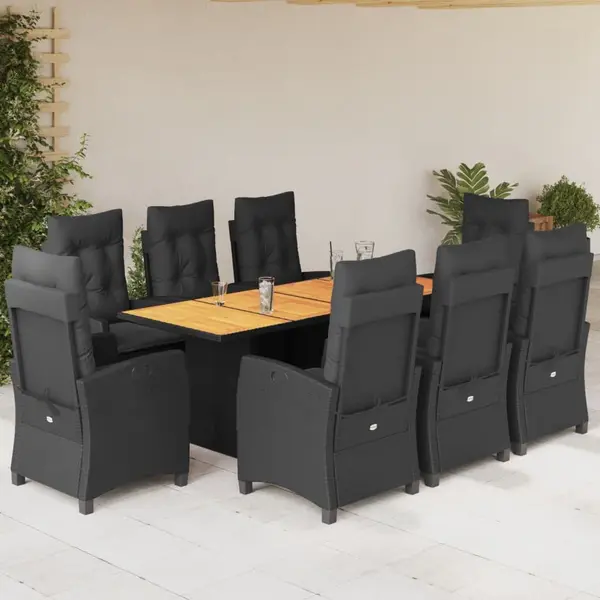 Gossi set mobilier de gradina cu perne, 9 piese, negru, poliratan
