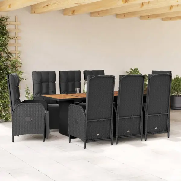 Gossi set mobilier de gradina cu perne, 9 piese, negru, poliratan