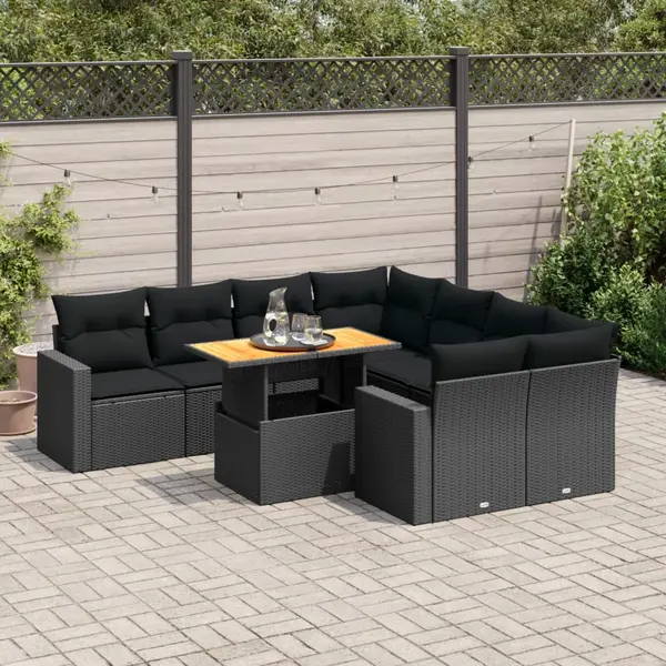 Gossi set mobilier de gradina cu perne, 9 piese, negru, poliratan