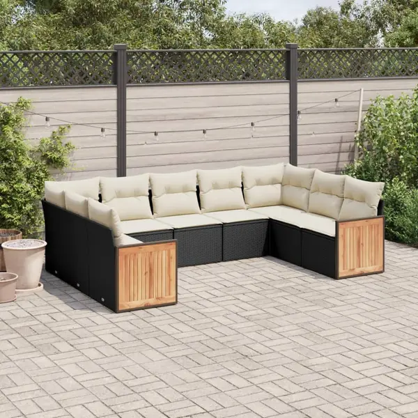 Gossi set mobilier de gradina cu perne, 9 piese, negru, poliratan