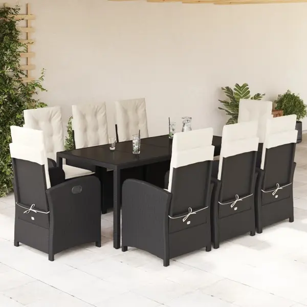 Gossi set mobilier de gradina cu perne, 9 piese, negru, poliratan