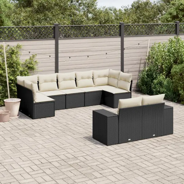 Gossi set mobilier de gradina cu perne, 9 piese, negru, poliratan