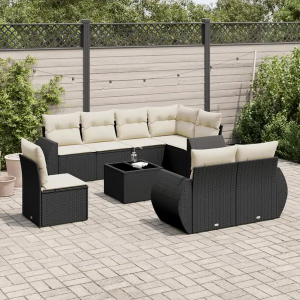Gossi set mobilier de gradina cu perne, 9 piese, negru, poliratan