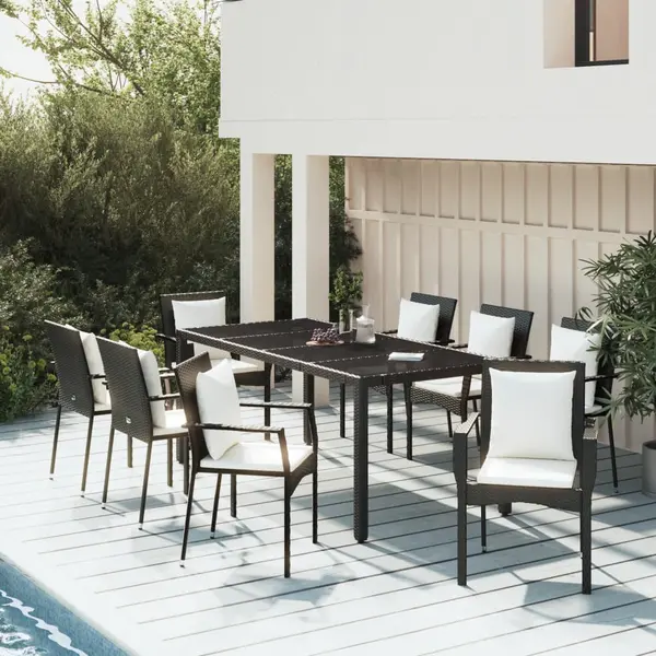 Gossi set mobilier de gradina cu perne, 9 piese, negru, poliratan