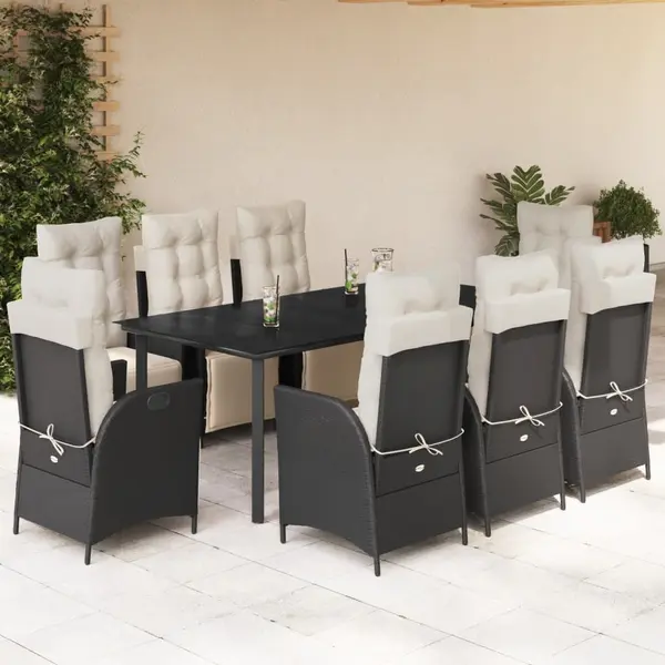 Gossi set mobilier de gradina cu perne, 9 piese, negru, poliratan
