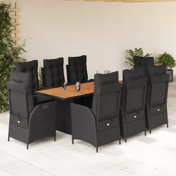 Gossi set mobilier de gradina cu perne, 9 piese, negru, poliratan