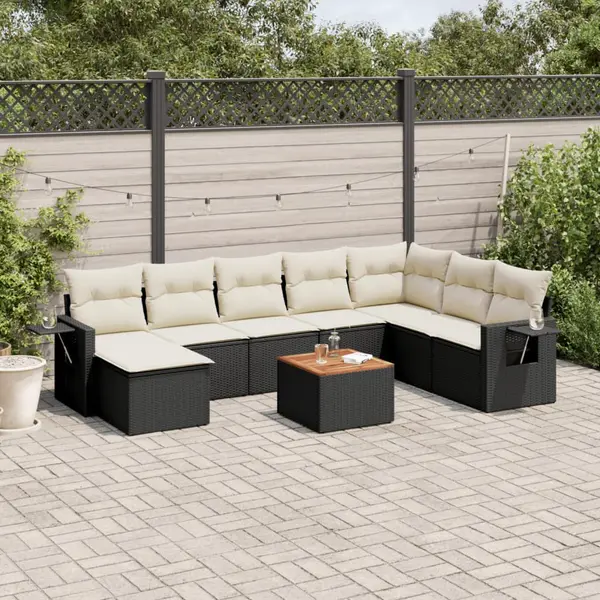 Gossi set mobilier de gradina cu perne, 9 piese, negru, poliratan