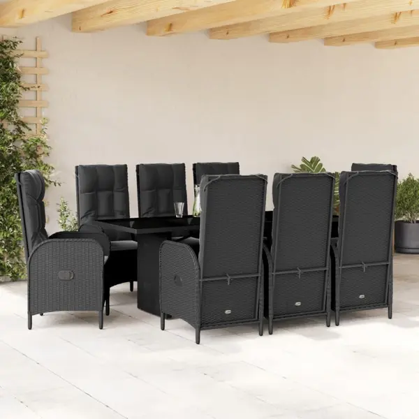 Gossi set mobilier de gradina cu perne, 9 piese, negru, poliratan