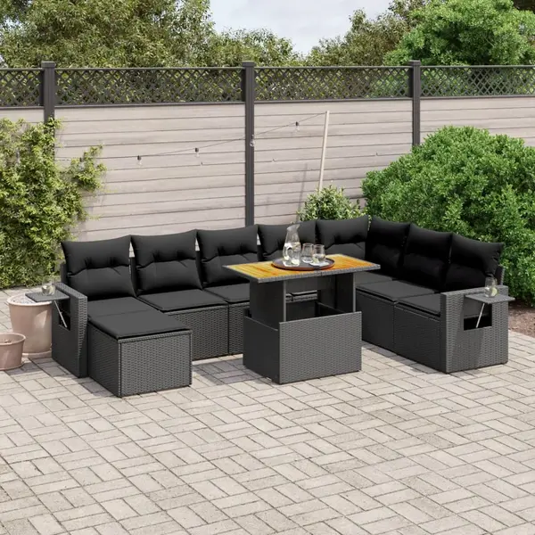 Gossi set mobilier de gradina cu perne, 9 piese, negru, poliratan