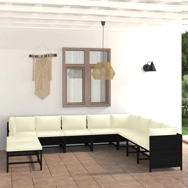 Gossi set mobilier de gradina cu perne, 9 piese, negru, poliratan