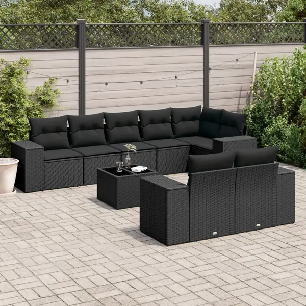 Gossi set mobilier de gradina cu perne, 9 piese, negru, poliratan