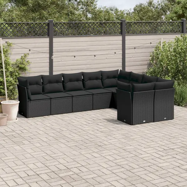 Gossi set mobilier de gradina cu perne, 9 piese, negru, poliratan