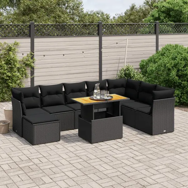 Gossi set mobilier de gradina cu perne, 9 piese, negru, poliratan