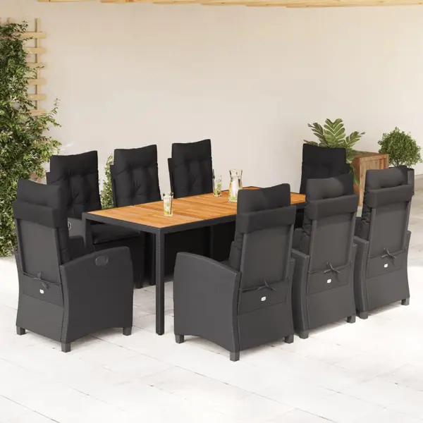 Gossi set mobilier de gradina cu perne, 9 piese, negru, poliratan