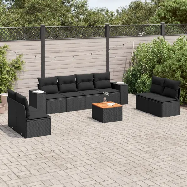 Gossi set mobilier de gradina cu perne, 9 piese, negru, poliratan