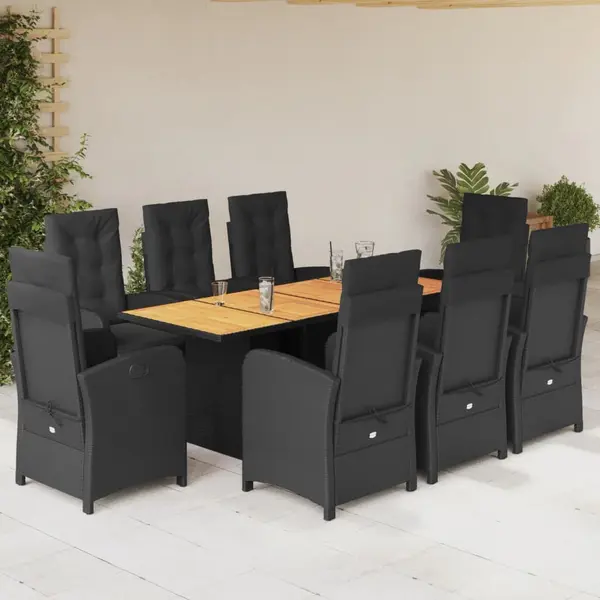 Gossi set mobilier de gradina cu perne, 9 piese, negru, poliratan