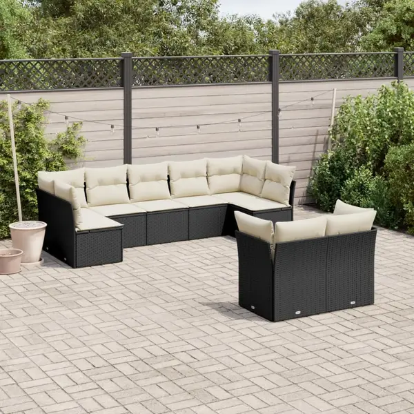 Gossi set mobilier de gradina cu perne, 9 piese, negru, poliratan