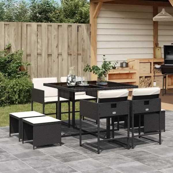 Gossi set mobilier de gradina cu perne, 9 piese, negru, poliratan