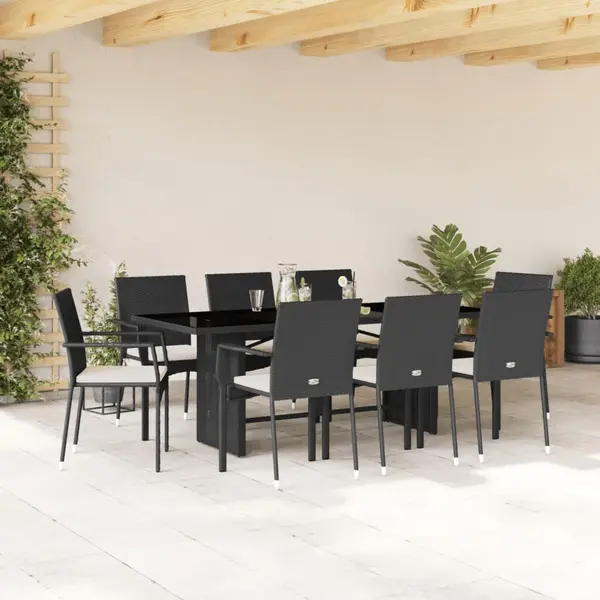 Gossi set mobilier de gradina cu perne, 9 piese, negru, poliratan