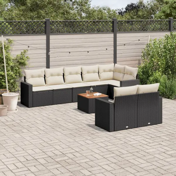 Gossi set mobilier de gradina cu perne, 9 piese, negru, poliratan