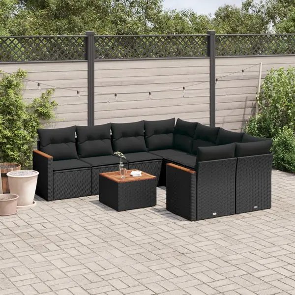 Gossi set mobilier de gradina cu perne, 9 piese, negru, poliratan