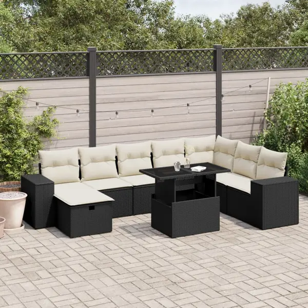 Gossi set mobilier de gradina cu perne, 9 piese, negru, poliratan