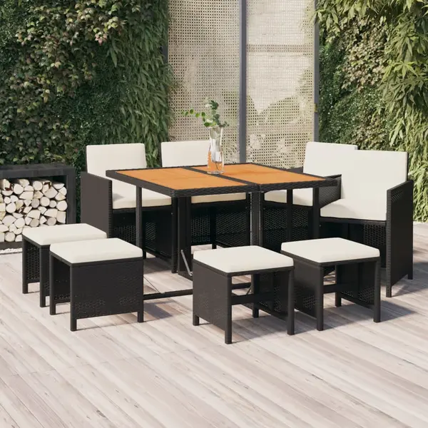 Gossi set mobilier de gradina cu perne, 9 piese, negru, poliratan