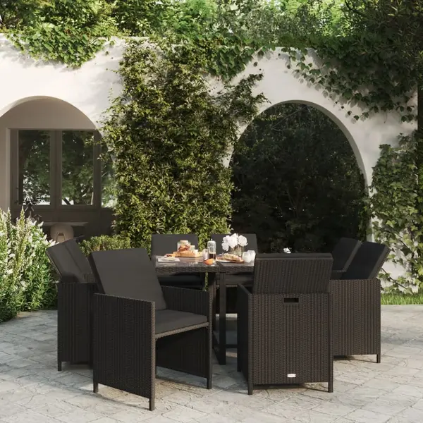Gossi set mobilier de gradina cu perne, 9 piese, negru, poliratan